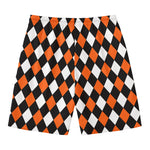 Orange Black And White Harlequin Print Men's Swim Trunks