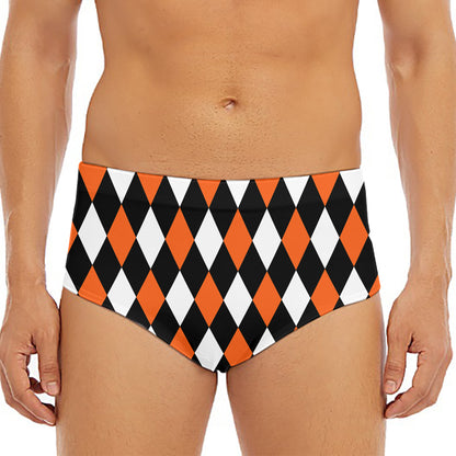 Orange Black And White Harlequin Print Men's Triangle Swim Briefs