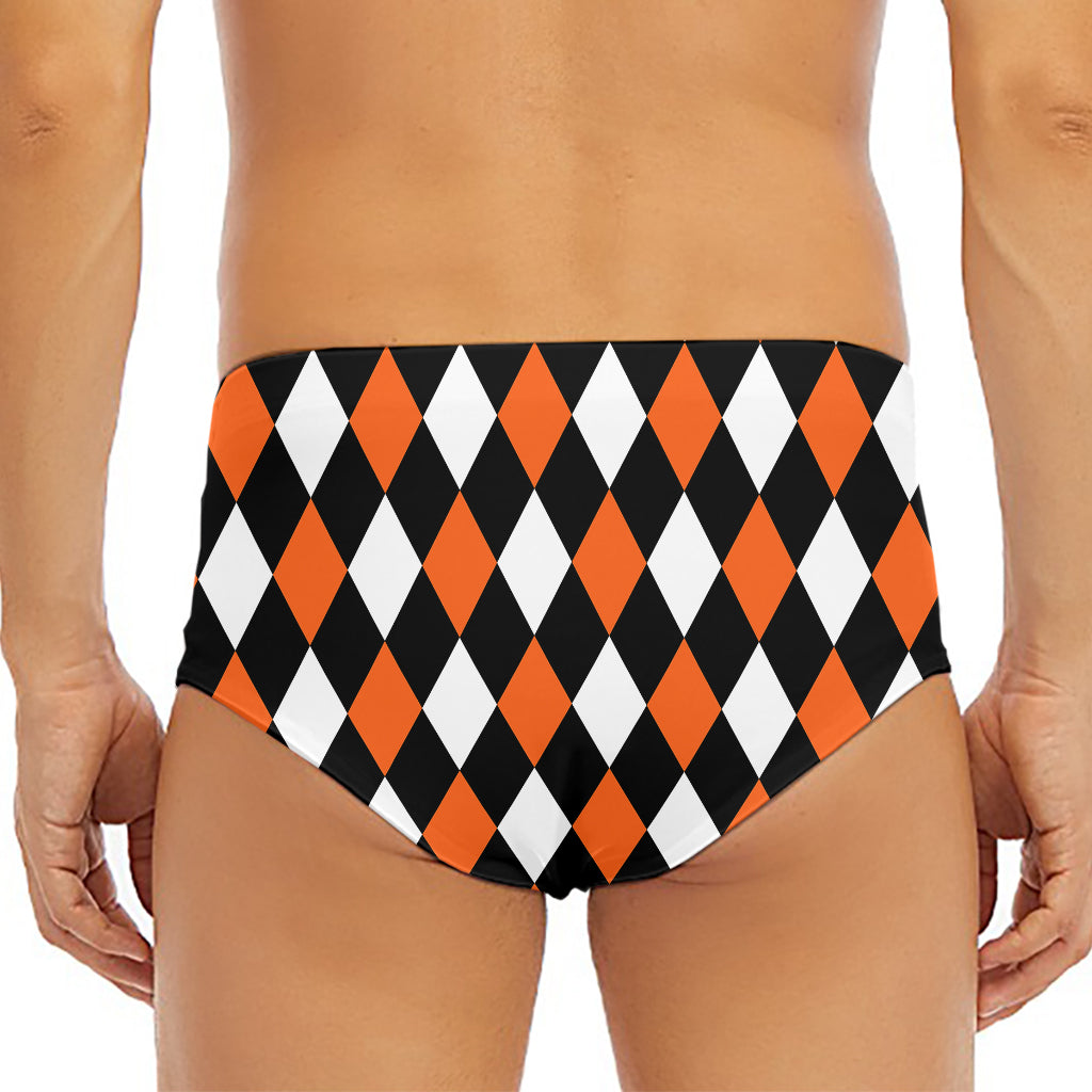 Orange Black And White Harlequin Print Men's Triangle Swim Briefs