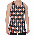 Orange Black And White Harlequin Print Men's Velvet Tank Top
