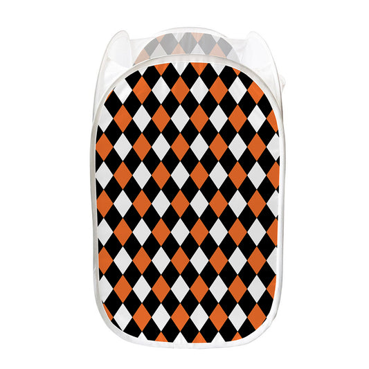 Orange Black And White Harlequin Print Mesh Laundry Hamper