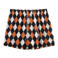 Orange Black And White Harlequin Print Mesh Shorts
