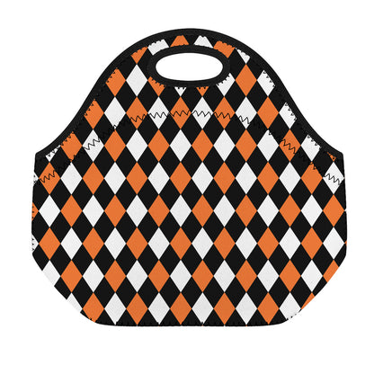 Orange Black And White Harlequin Print Neoprene Lunch Bag