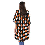Orange Black And White Harlequin Print Open Front Beach Cover Up