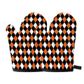 Orange Black And White Harlequin Print Oven Mitts