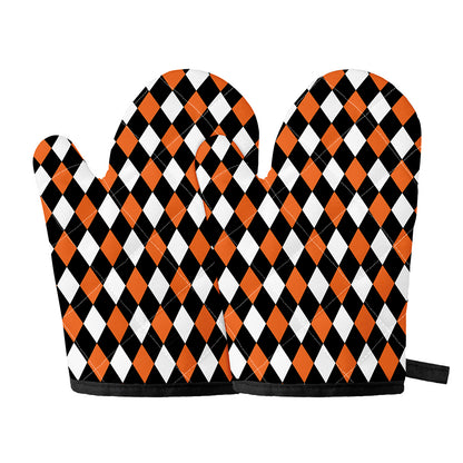 Orange Black And White Harlequin Print Oven Mitts