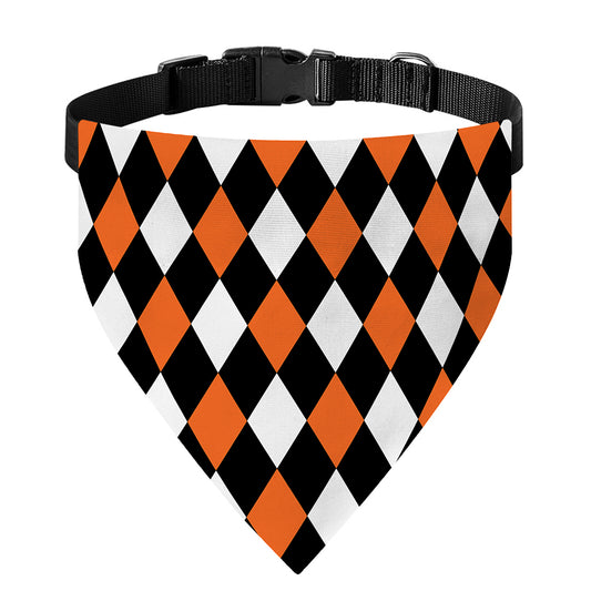 Orange Black And White Harlequin Print Over The Collar Dog Bandana