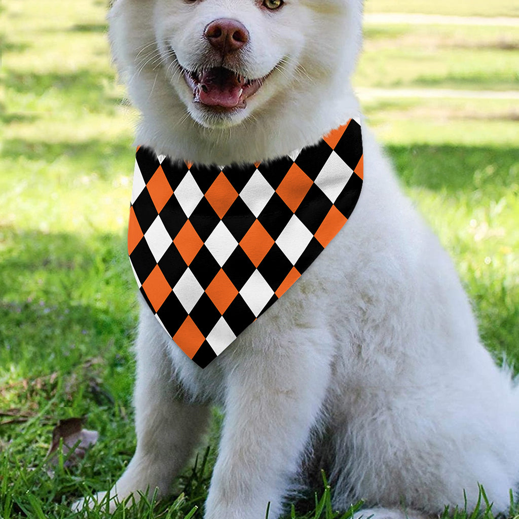 Orange Black And White Harlequin Print Over The Collar Dog Bandana