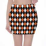 Orange Black And White Harlequin Print Pencil Mini Skirt