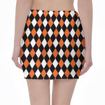 Orange Black And White Harlequin Print Pencil Mini Skirt