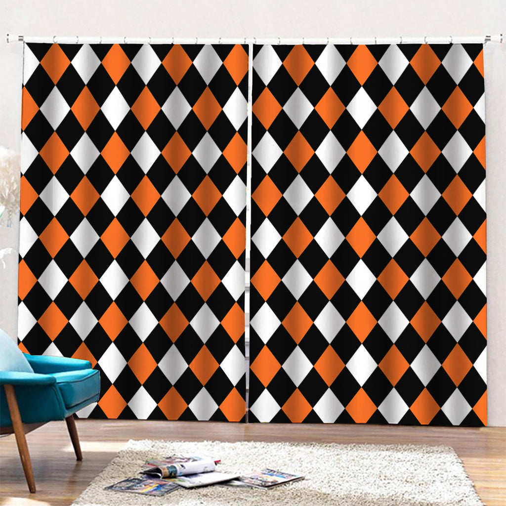 Orange Black And White Harlequin Print Pencil Pleat Curtains