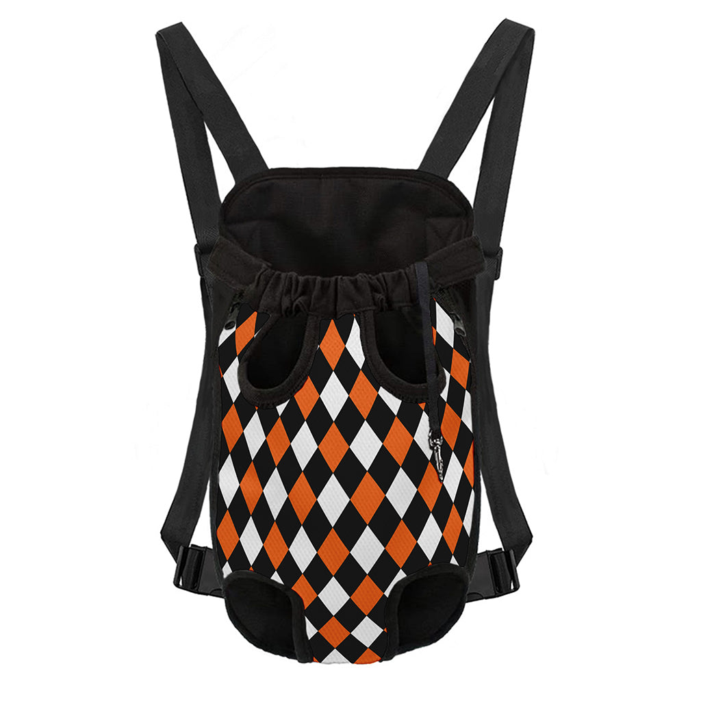 Orange Black And White Harlequin Print Pet Carrier Backpack