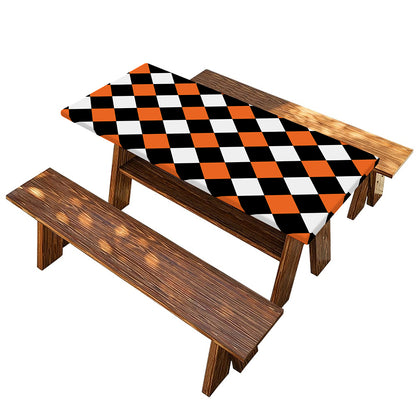 Orange Black And White Harlequin Print Picnic Table Cover