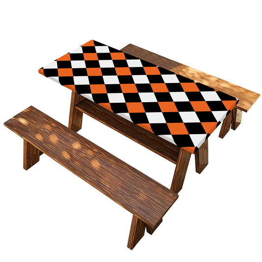 Orange Black And White Harlequin Print Picnic Table Cover