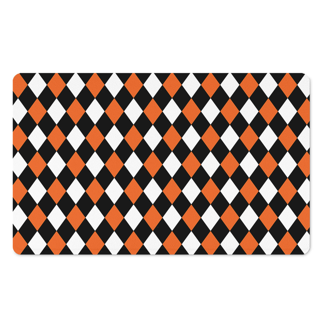 Orange Black And White Harlequin Print Polyester Doormat