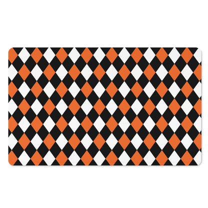 Orange Black And White Harlequin Print Polyester Doormat