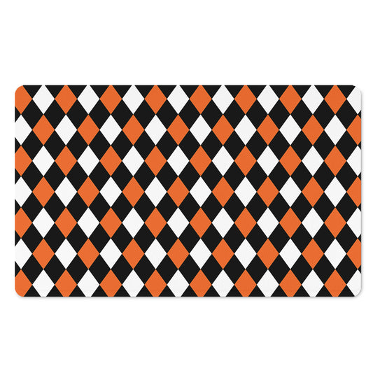 Orange Black And White Harlequin Print Polyester Doormat