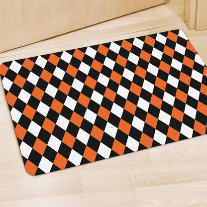 Orange Black And White Harlequin Print Polyester Doormat