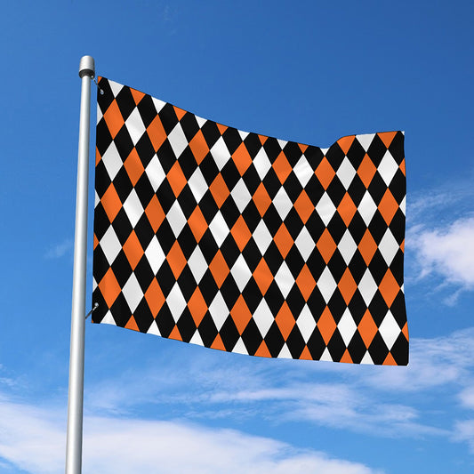 Orange Black And White Harlequin Print Polyester Flag