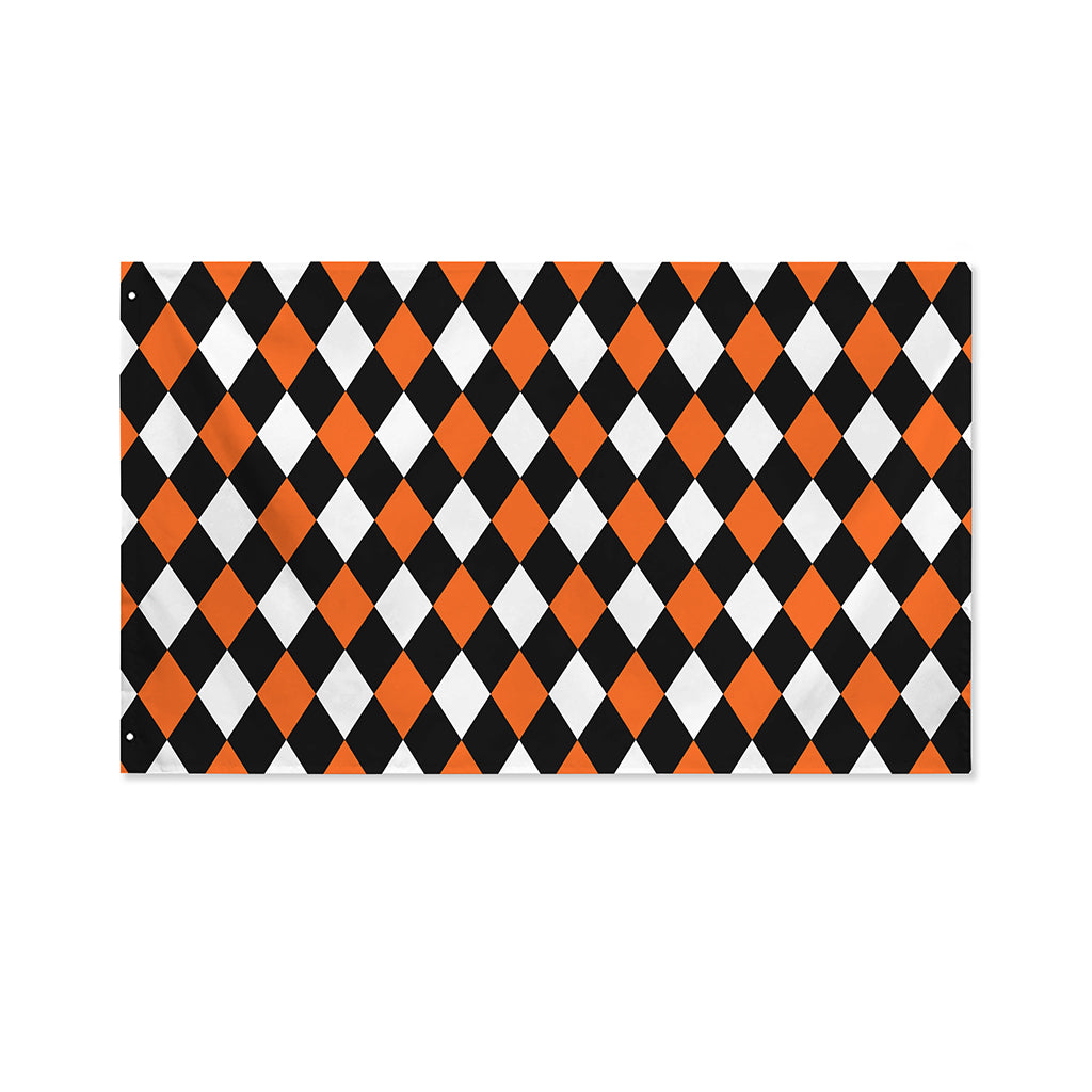 Orange Black And White Harlequin Print Polyester Flag