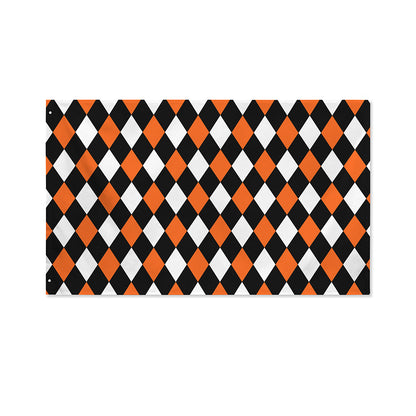 Orange Black And White Harlequin Print Polyester Flag