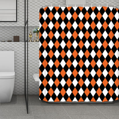 Orange Black And White Harlequin Print Polyester Shower Curtain