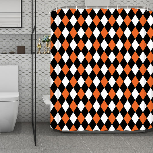Orange Black And White Harlequin Print Polyester Shower Curtain