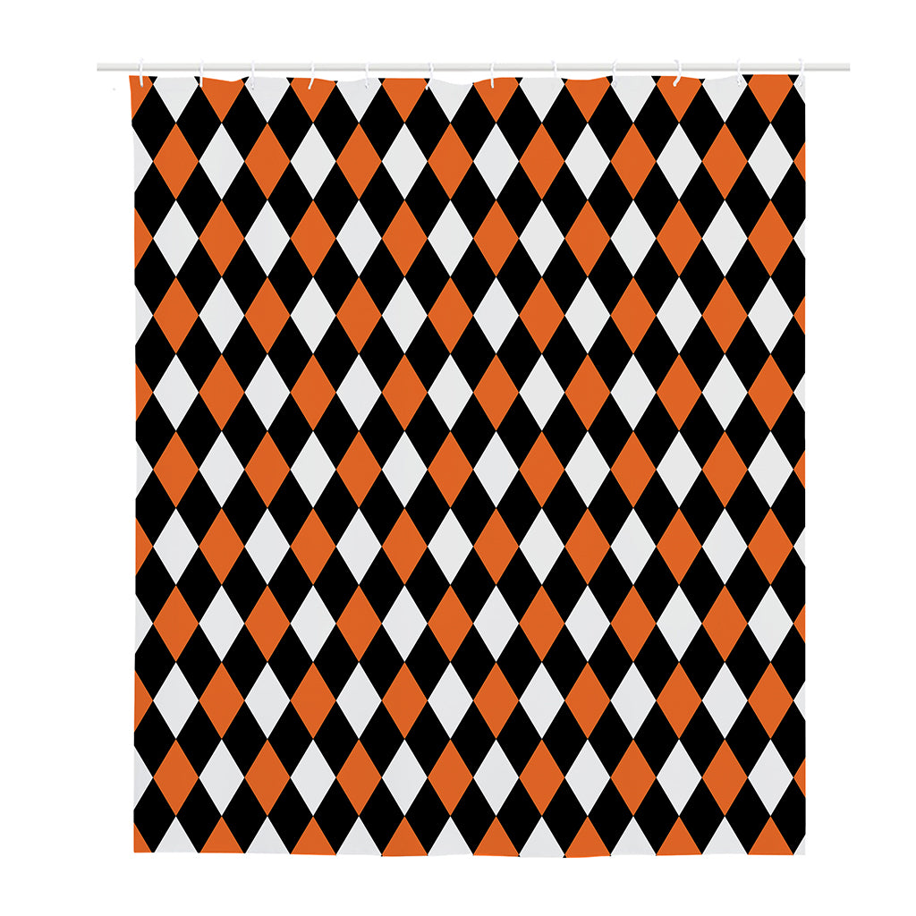 Orange Black And White Harlequin Print Polyester Shower Curtain