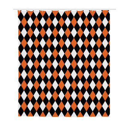 Orange Black And White Harlequin Print Polyester Shower Curtain