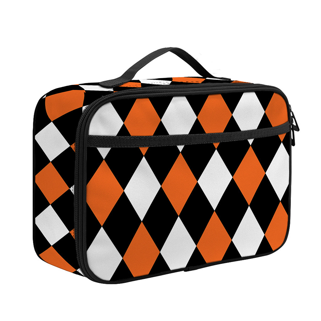 Orange Black And White Harlequin Print Portable Lunch Bag