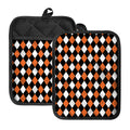 Orange Black And White Harlequin Print Pot Holders With Pocket
