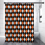 Orange Black And White Harlequin Print Premium Shower Curtain
