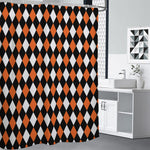 Orange Black And White Harlequin Print Premium Shower Curtain