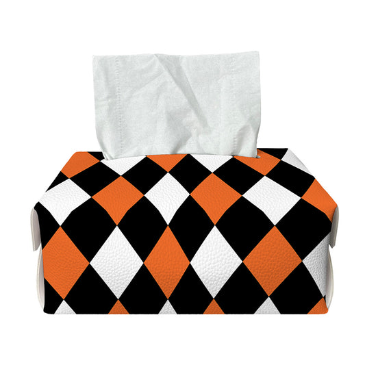 Orange Black And White Harlequin Print Rectangle Tissue Box Cover