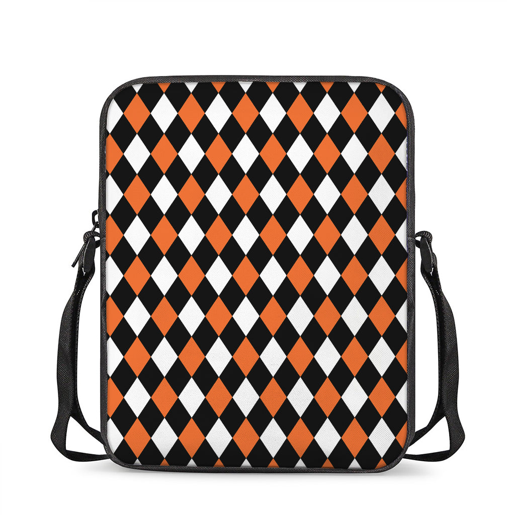 Orange Black And White Harlequin Print Rectangular Crossbody Bag
