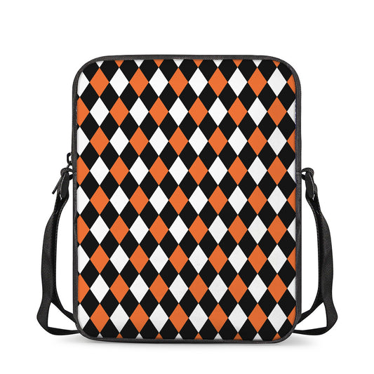 Orange Black And White Harlequin Print Rectangular Crossbody Bag