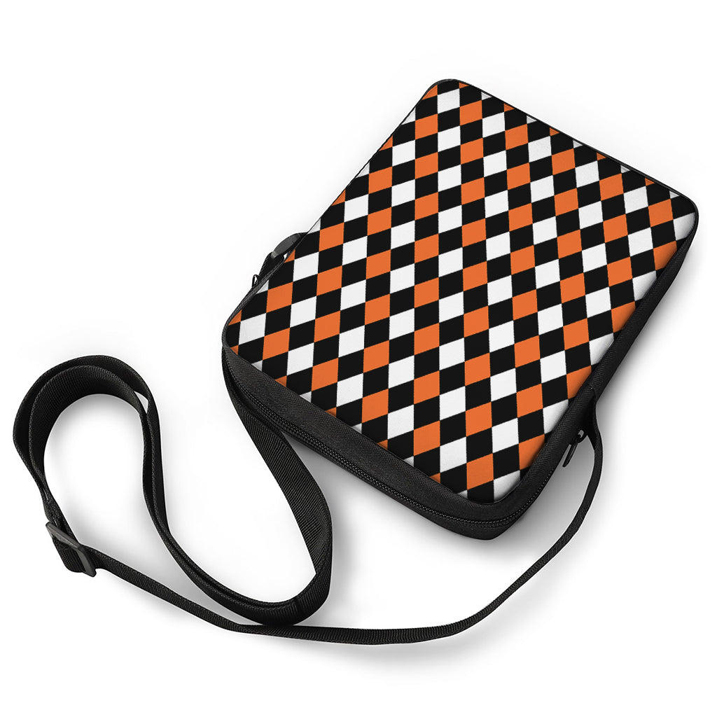 Orange Black And White Harlequin Print Rectangular Crossbody Bag