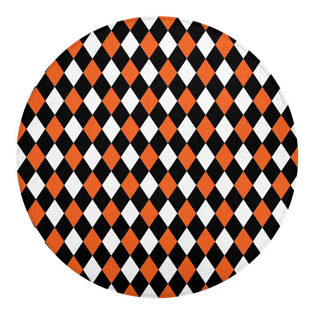 Orange Black And White Harlequin Print Round Blanket