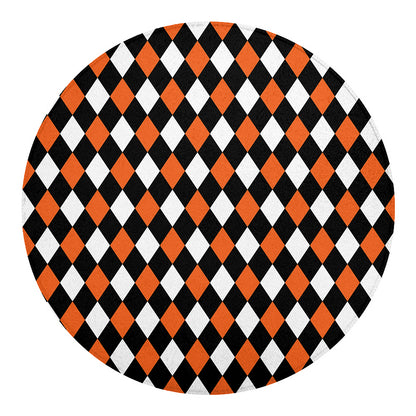 Orange Black And White Harlequin Print Round Blanket