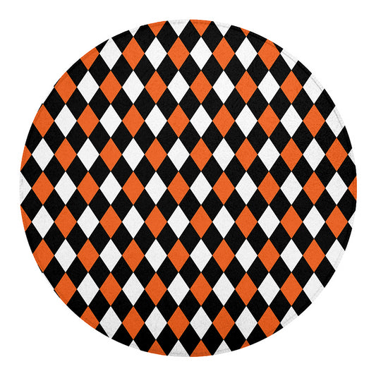 Orange Black And White Harlequin Print Round Blanket