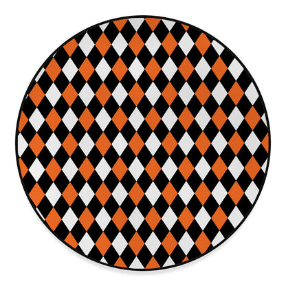 Orange Black And White Harlequin Print Round Floor Mat