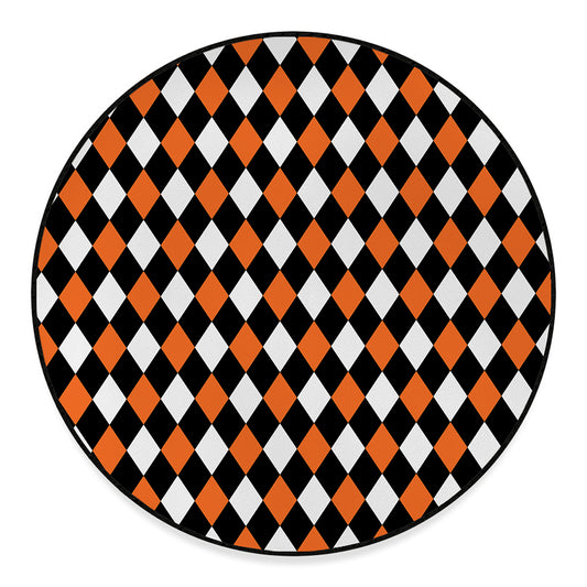 Orange Black And White Harlequin Print Round Floor Mat