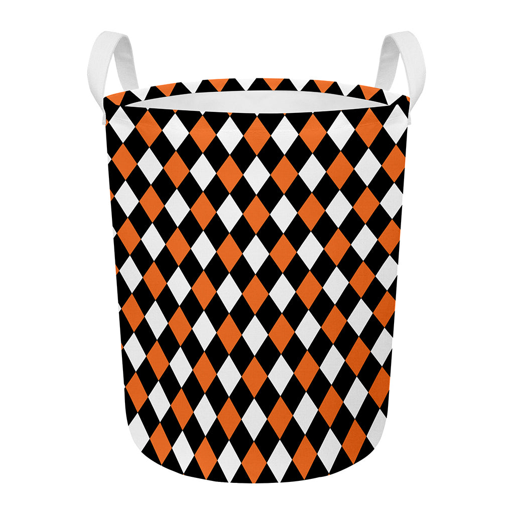 Orange Black And White Harlequin Print Round Laundry Basket