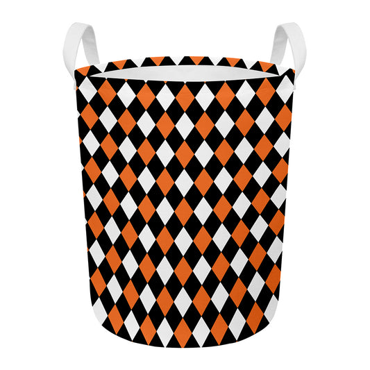 Orange Black And White Harlequin Print Round Laundry Basket