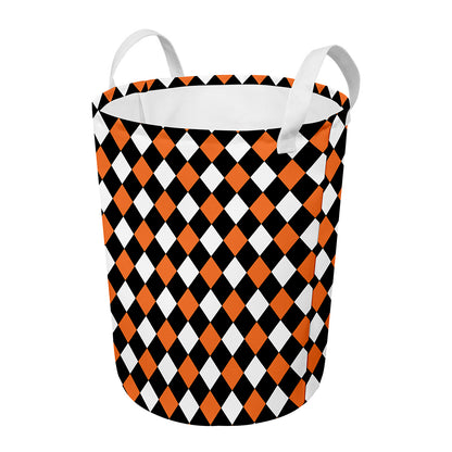 Orange Black And White Harlequin Print Round Laundry Basket