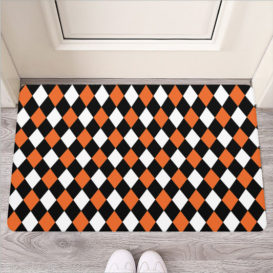 Orange Black And White Harlequin Print Rubber Doormat
