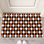 Orange Black And White Harlequin Print Rubber Doormat