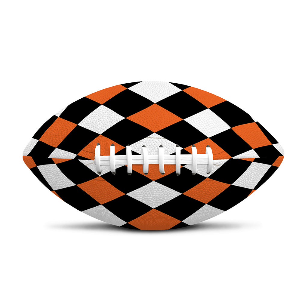 Orange Black And White Harlequin Print Rugby Ball