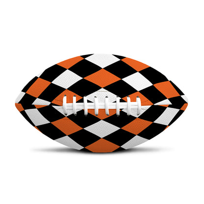 Orange Black And White Harlequin Print Rugby Ball