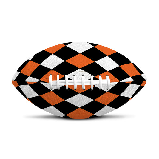 Orange Black And White Harlequin Print Rugby Ball